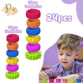 ABirdon Pack of 24 Fidget Rings, Sensory Toy for Children with Autism, Anxiety, Stress Rings for Quiet, Anti-Stress Fidget Ring for Classroom, School, Library, Aeroplane or Car