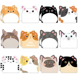 720 Sheets Small Sticky Notes Children, 24 Pieces Notepad Small, Small Pads for Children Sticky Notes in 12 Cat Shapes Design Small Gifts for Children, Party Bags Children's Birthday Party