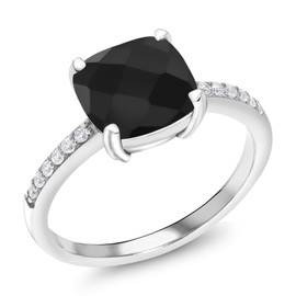 Gem Stone King 925 Sterling Silver 8MM Cushion Cut Gemstone Birthstone Engagement Ring | Wedding Anniversary Promise Ring For Women | Available In Size 5-9