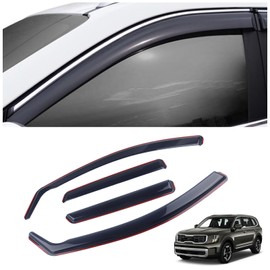 SAOKNCE 4 Pieces in-Channel Extra Durable Rain Guards Fit for 2020-2025 Kia Telluride,Window Deflectors,Window Visors (Smoke Black)