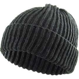 KBETHOS Ribbed Knit Cuffed Beanie Thick Winter Ski Hat Skully Winter Warm Mens Womens Unisex, Dark Gray Ribbed Beanie, One Size