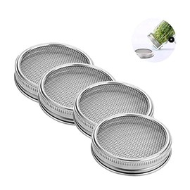 MEELYHOME 4Pcs/Set Seed Sprouting Lids 304 Stainless Steel Filter Mesh Cover Screen Strainer For Wide Mouth Germinator Canning Jars 1, 70mm