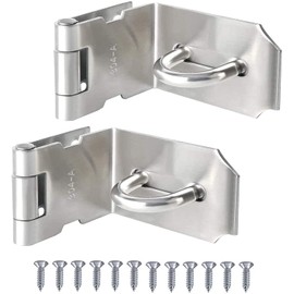 Zythrem 2 Pcs Right Angle Padlock Hasp, 304 Stainless Steel 90 Degree Door Lock Padlock Hasp Heavy Duty Hasp and Staple with Screws Shed Latch Gate Lock Latch for Doors and Windows Silver