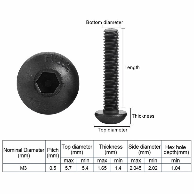 Pack of 50 M3 Hexagon Socket Screws Set, Black Hex