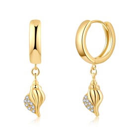ToHeart 14k Gold Hoop Earrings Gold Dangle Earrings Conch Hoop Earrings Low Allergy Jewelry Gift