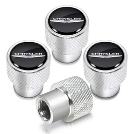 iPick Image for Chrysler Logo in Black on Shining Silver Aluminum Tire Valve Stem Caps