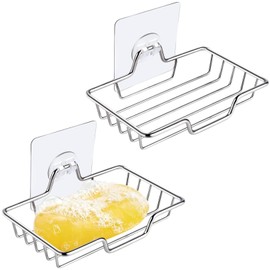 2 Pcs Strong Rustproof Stainless Steel Soap Sponge Holder,Shower Soap Holder,Stainless Steel Soap Dish Holder Soap Basket,Soap Dishes Wall Mounted Self Draining for Shower,Bathroom,Kitchen