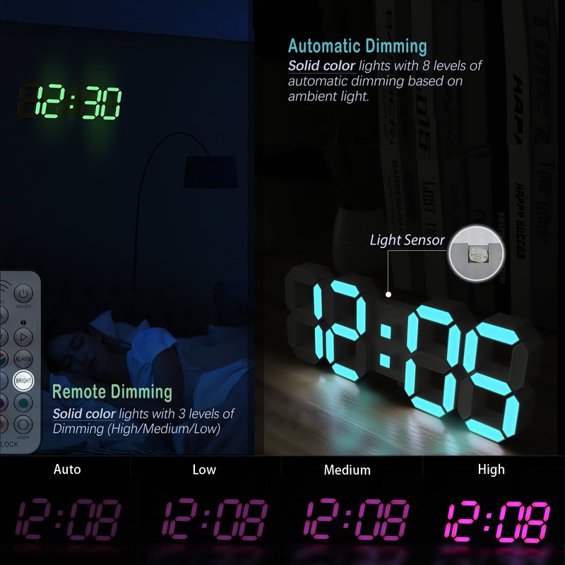 KOSUMOSU LED Wall Clock 15" RGB Digital LED Clock for