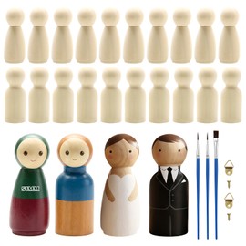 SPOKKI 24 statuette in legno da dipingere, 53 mm, coni in legno naturale non dipinto, femminili, maschili, per fai da te, artigianato, intagliato, decorazione di compleanno, giochi di famiglia