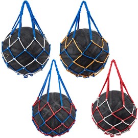 CREATCABIN 4Pcs 4Mixed Color Basketball Net Bags Football Mesh Bag Polyester Storage Sports Ball Holder Carry Bag Single Ball Carrier Training Equipment Bags for Hoop Volleyball Soccer Rugby 55x22.5cm