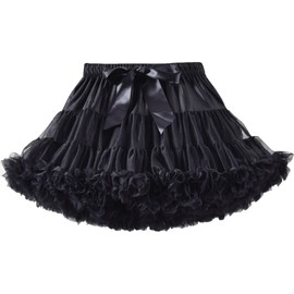 CRAZY GOTEND Girls' Laye Ruffle Tulle Ballet Tutu Skirt Mother Daughter Black 8-10Years