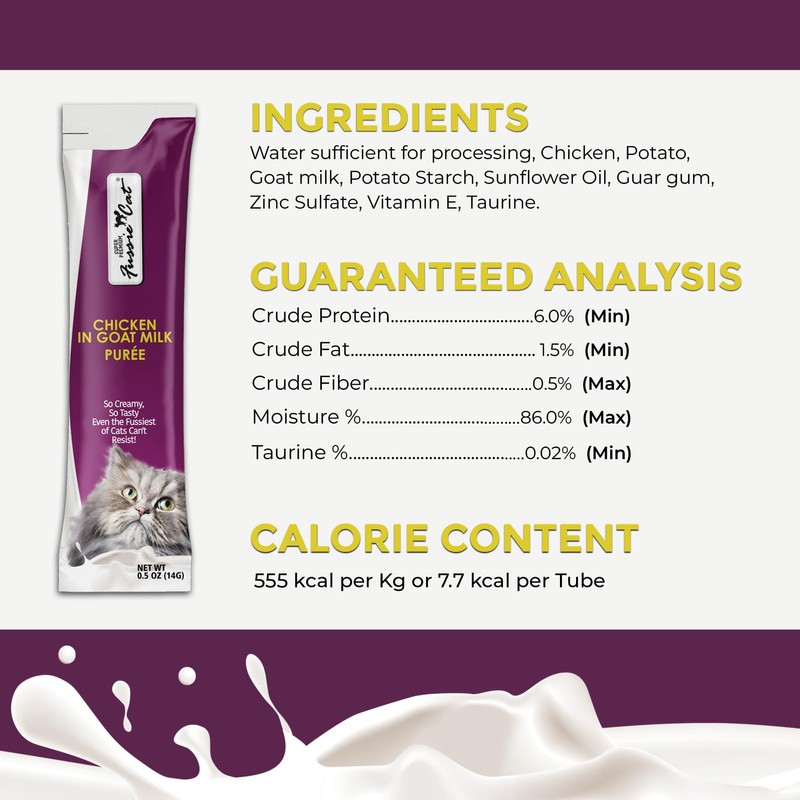 Fussie Cat Super Premium Chicken in Goat Milk Puree, lickable