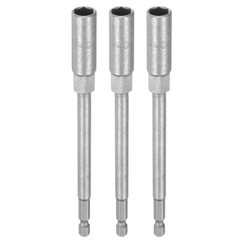 sourcing map 3pcs Nut Driver Drill Bit 10mm Metric Impact Socket 1/4" Hex Shank 6" (150mm) Extra Long 6-Point Sockets Quick-Change CR-V Steel Bolt Setter for Power Drill Drivers