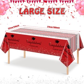 3 Pack Class of 2025 Graduation Tablecloths,Foil Dot Plastic Disposable Rectangle Table Covers for 2025 High School University College Graduation Party Decorations,108*54 Inch (Red and Black)