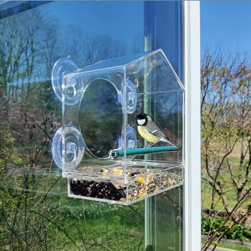 GURECOD Window Bird Feeder with Removable Feeding Tray for Backyard