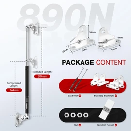 Vepagoo 580MM 890N/200lb Gas Struts Universal adjustable 23inch Lift Support Springs with Mounting Kit for Ottoman Bed, Heavy lid, Floor Hatch Door, and Other Custom Heavy Duty Project, 2PCS