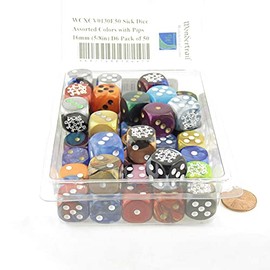 Sick Dice Assorted Colors with Pips 16mm (5/8in) D6 Pack of 50 Wondertrail