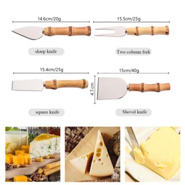 Uniturcky Bamboo Cheese Knife Set, 8-Piece Steel Stainless Cheese knife Set with Bamboo Handle, Mini Cheese Cutter, Cheese Fork, Cheese Slicer, Spreader, For Party, Travel and Kitchen