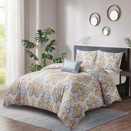Style Quarters Queen Comforter Set - 3 Pieces Geometric Boho Bedding Sets Queen Size Comforter Sets Soft Comfort Bed Sets for All Season 90x90 Comforter, Shams, Decor Pillow Damascus