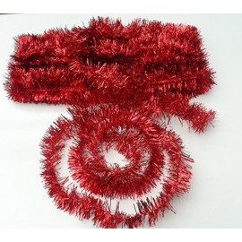 Homestreet 50ft Tinsel Garland For Christmas Tree Decorating 15 Metres of Sparkly Metallic Xmas Foil Extra Long for Stairs or Crafts (Red)