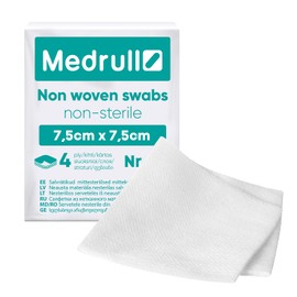 Medrull Non-Woven Non-Woven Unsterile Pack of 100 - 4-Ply 7.5 x 7.5 cm - Absorbent Dressings, Dressing Material, Wound Dressings