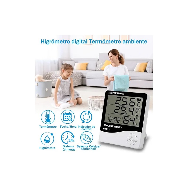 Termómetro Higrómetro Digital Interior Reloj Alarma Htc-2