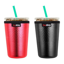 HEYSKAY Insulated Coffee Cup Sleeves Reusable Neoprene Iced Coffee Koozies for Hot Cold Drinks Coffee Coozies Cold Beverages Coolier Coolers for 22-28oz Coffee Cups(M,Red/Black)