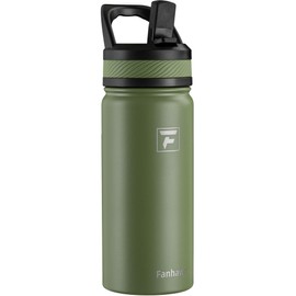 Fanhaw 18 Oz Kids Insulated Water Bottle with Straw Lid – Stainless Steel Double Wall Vacuum, Leak-Proof, BPA-Free Water Bottles for School Boys & Girls(Olive Green)