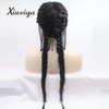 Xiweiya Long Black Double Braids Wigs Synthetic Braided Lace Front
