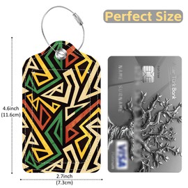 Set of 2 Luggage Tags Geometric Pattern with Grunge Effect Leather Suitcases Tag with Privacy Cover Stainless Steel Loop and Address Card for Women Men Travel