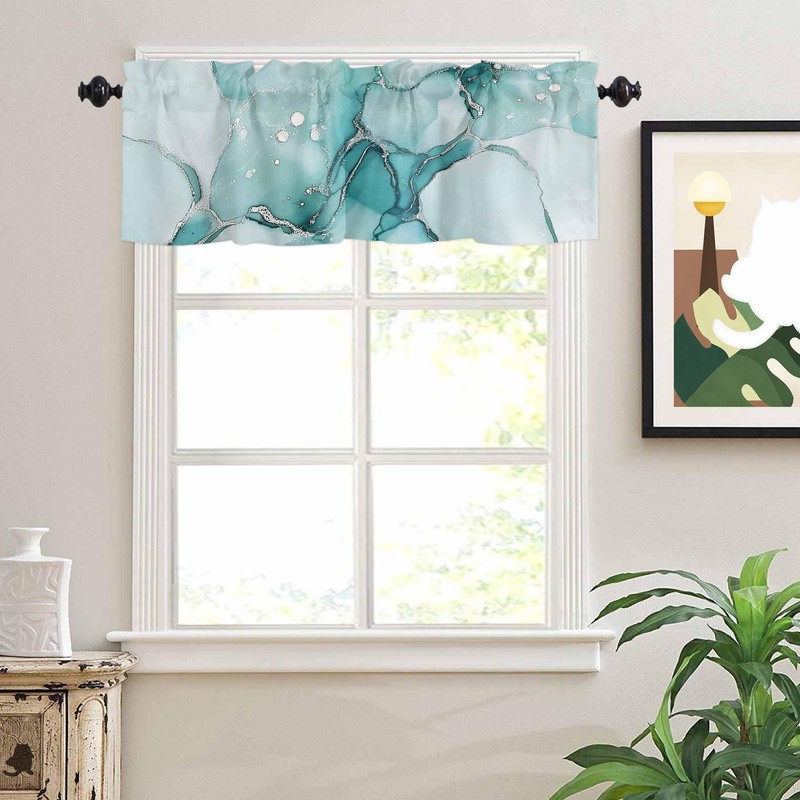 Hokiten Teal Marble Pattern Window Valance Curtains, Window Treatment for