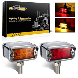 Partsam - 2 luces LED de doble cara ámbar/rojo, 12 intermitentes con visera horizontal, luces rectangulares de pedestal cromadas de repuesto para camiones Peterbilt/Kenworth/Freightliner