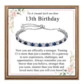 PDTU Birthday Gifts for Women Girls, 13th Cubic Zirconia Adjustable Birthday Bracelet Presents for Ladies Teenager Friends│13-80 Year Old Birthday Gifts