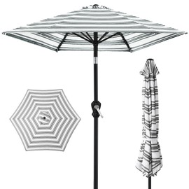 Best Choice Products 10ft Outdoor Steel Polyester Market Patio Umbrella w/Crank, Easy Push Button, Tilt, Table Compatible - Striped Black