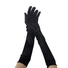 Andiker Women's Long Evening Gloves, Satin Elbow Opera Party Dance Gloves (Black)
