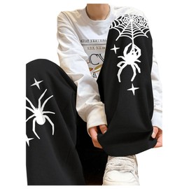 SHENHE Men's Graphic Sweatpants Spiderweb Print Drawstring Low Rise Y2k Pants Streetwear Black Large