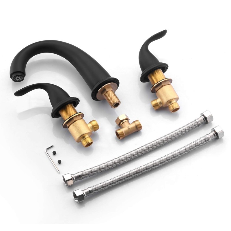 sumerain Matte Black Roman Tub Faucet with Valve, 3 Hole