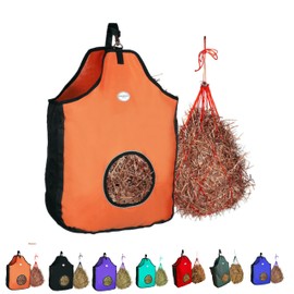 Majestic Ally 1200 D Hay Feeder Tote Bag for Horses, Sheep with Reflective Trim- Reduces Waste - Comes with 36” Hay Net (Orange)