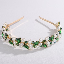 Lenjicons Elegant Rhinestone Pearls Headband Wedding Rhinestone Hair Crown Faux Pearls Hair Tiara Dainty Rhinestones Bead Hairpiece Bridal Hair Accessories for Women, One Size, Rhinestone Alloy, No