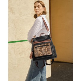 Telena Backpack for Women Vegan Leather Backpack Large Travel Backpack, College Shoulder Bag with Tassel Leopard