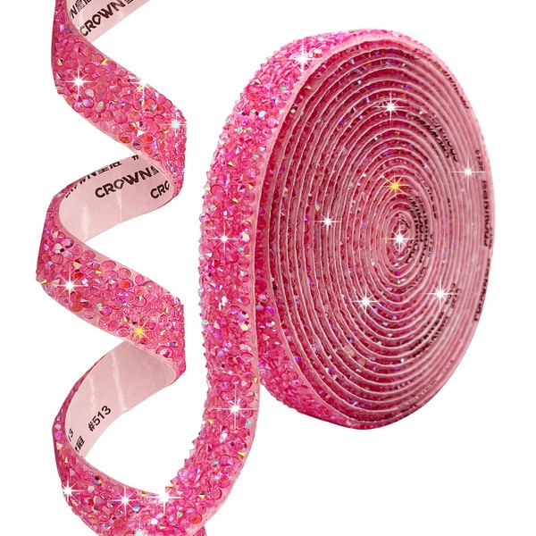 Nubarssy Self Adhesive Pink Resin Rhinestone Strips Rhinestones Ribbon，4 Yards