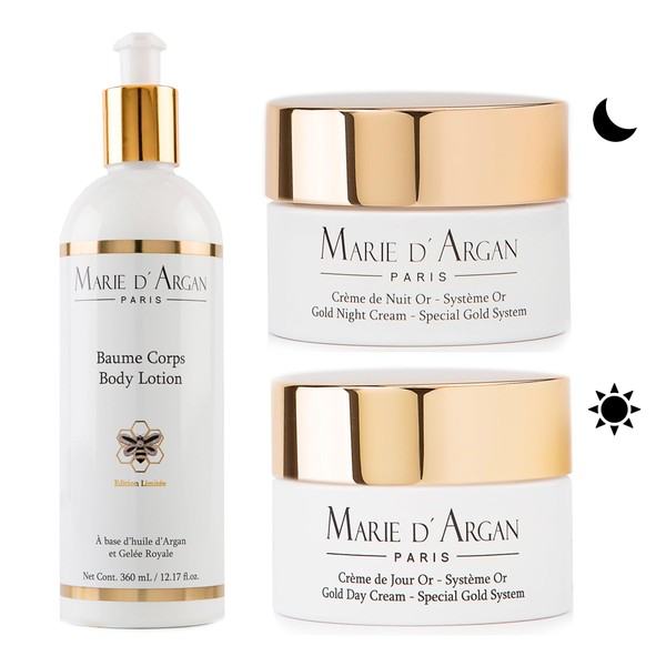 Marie d'Argan Trío Hidratante: Crema Oro Día y Noche +