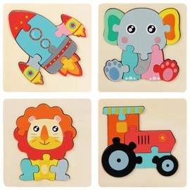 4 PCS Wooden Puzzles for 1 Year Old, Baby Puzzles 1 Year Old Toddler Boys Girls, Jigsaw Puzzles 1-2 Years, Educational Wooden Puzzles Toys for Brain Development, Birthday Gift for Preschool Learning