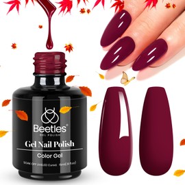 Beetles Gel Nail Polish, 1Pcs 15ml Burgundy Red Color Soak Off Gel Polish Nail Art Manicure Salon DIY Gel Nail Design Uv LED Nail Lamp Decoration at Home