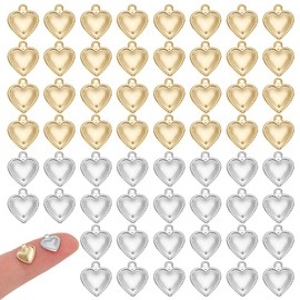 HOBBIESAY 80Pcs 18K Gold Plated Small Heart Charms 2 Colors Love Stainless Steel Pendants Tiny Heart Dangle Charms Silver for DIY Bracelets Earring Necklace Jewelry Making Hole:1-1.2mm