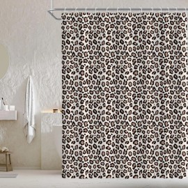 Light Beige Leopard Print Shower Curtain Fun Stylish Bath Spaces Soft Fabric Blackout 12 PCS Hooks 72x72incolor: Light Beige, length: 72in, width: 72in