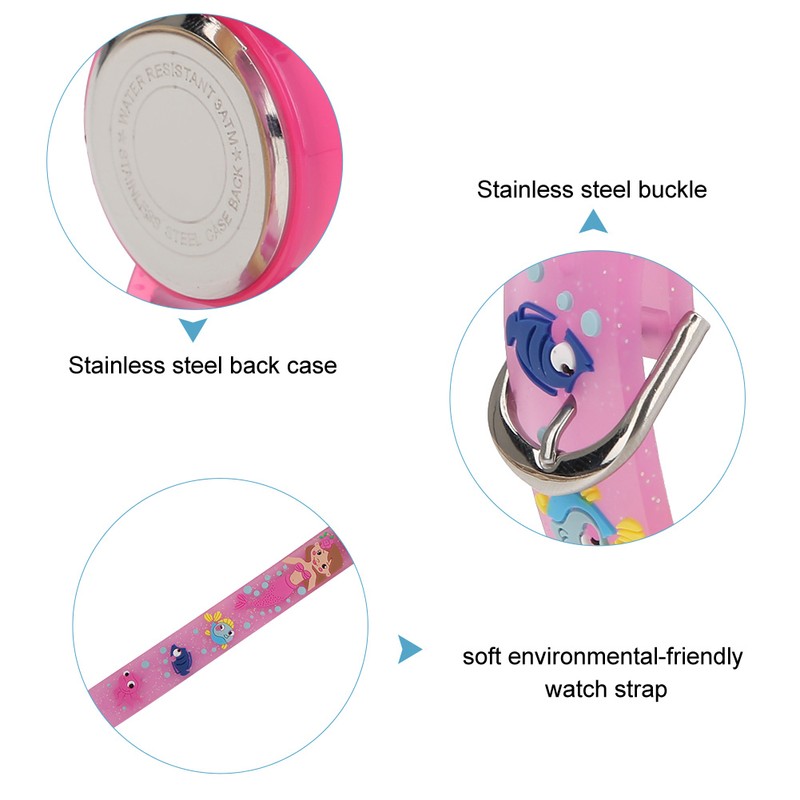 Children Watch Cartoon Pattern Waterproof PVC Strap Quartz Children WatchPink