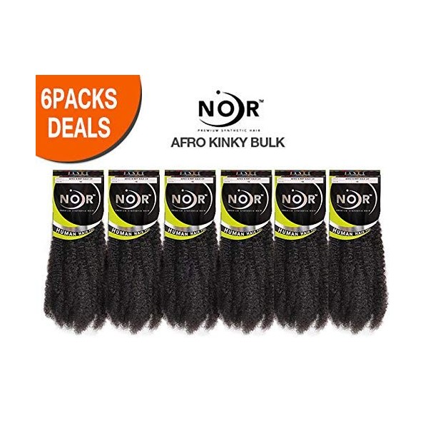 Janet Collection Synthetic Hair Braids Noir Afro Kinky Bulk 24" (6-Pack, 1B)