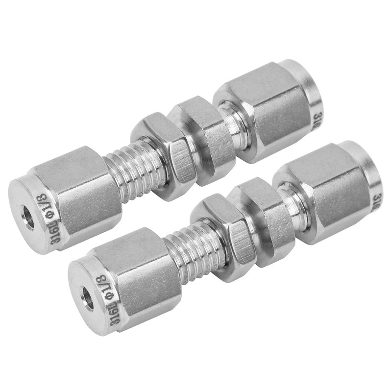 2Pcs Bulkhead Connector 316 Stainless Steel Double Ferrule Wear Plate