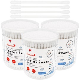 HOMEFOX Cotton Swabs Spiral - 600 Count Organic Cotton Buds Double Side Tightly Wrapped Cotton Tips Paper Stick Soft Gentle Lint-Free Cruelty-Free, Round & Spiral (White)
